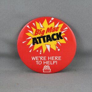 Vintage McDonalds Pin - Big Mac Attack We're Here to Help - Celluloid Pin